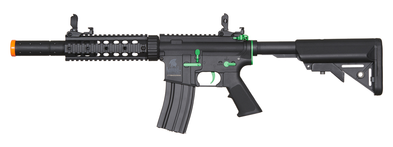 Lancer Tactical Gen 2 M4 SD Carbine Airsoft AEG Rifle with Mock Suppressor (Color: Black / Green)