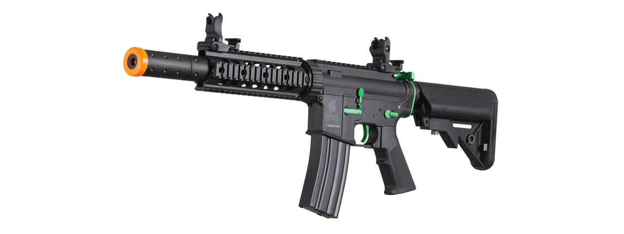 Lancer Tactical Gen 2 M4 SD Carbine Airsoft AEG Rifle with Mock Suppressor (Color: Black / Green) - Click Image to Close