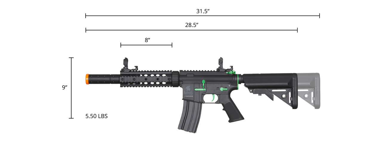 Lancer Tactical Gen 2 M4 SD Carbine Airsoft AEG Rifle with Mock Suppressor (Color: Black / Green)