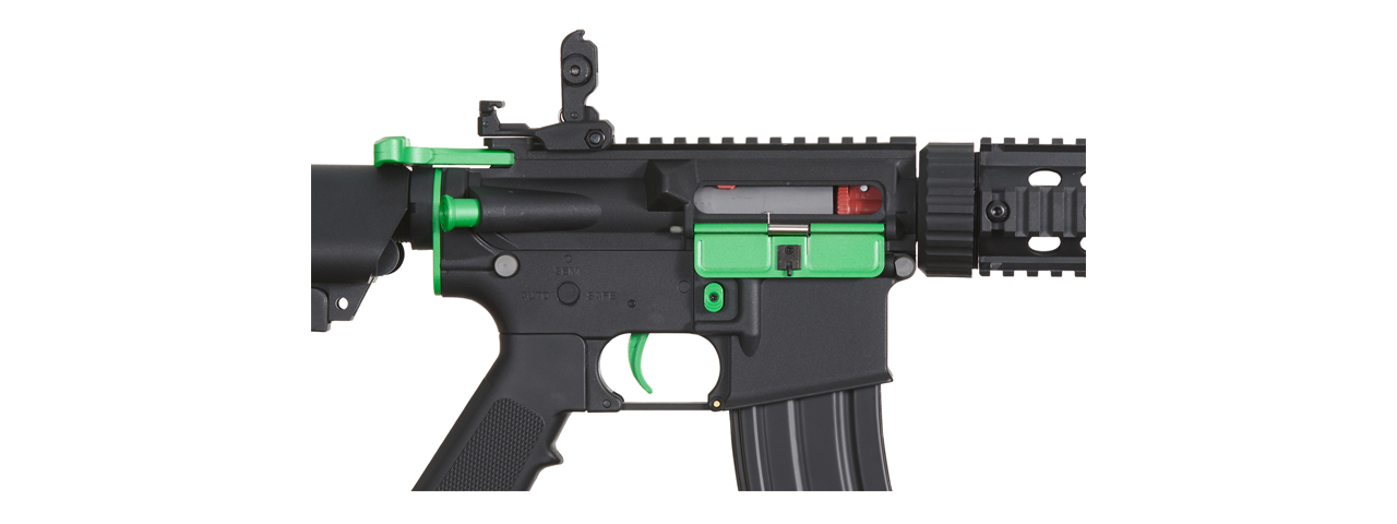 Lancer Tactical Gen 2 M4 SD Carbine Airsoft AEG Rifle with Mock Suppressor (Color: Black / Green) - Click Image to Close