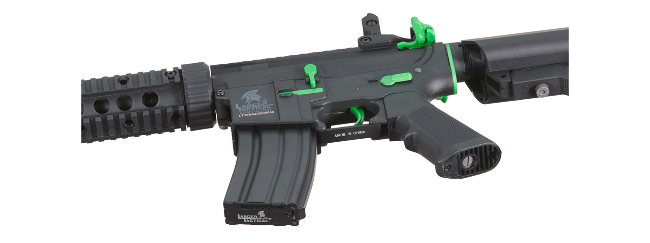 Lancer Tactical Gen 2 M4 SD Carbine Airsoft AEG Rifle with Mock Suppressor (Color: Black / Green)