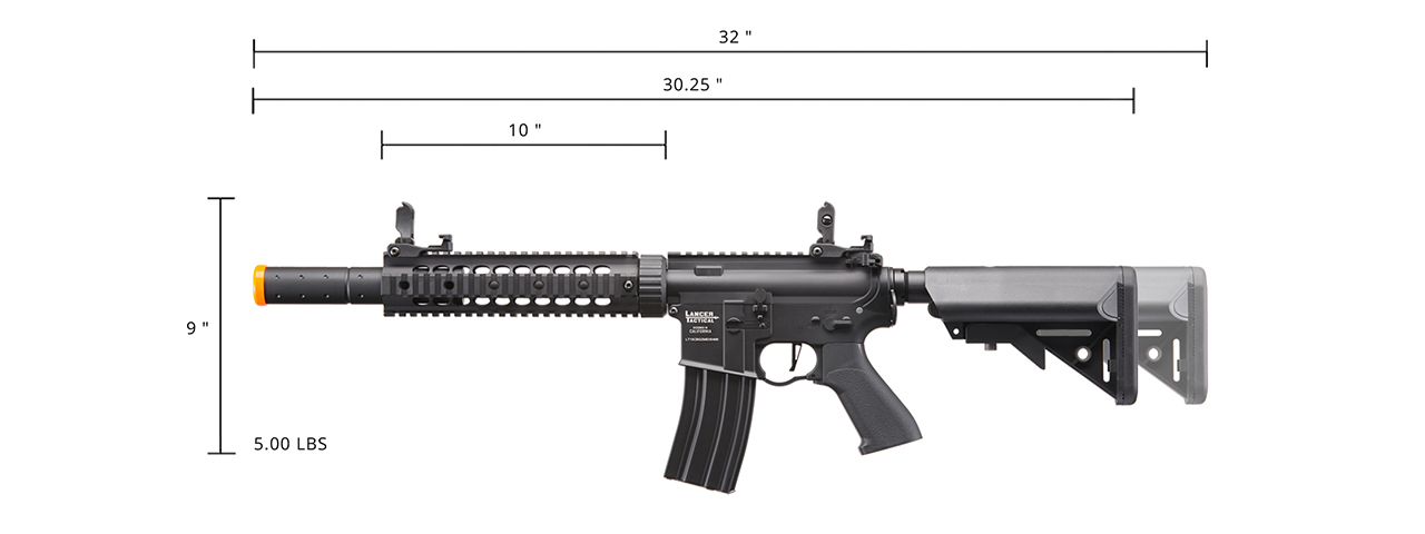 Lancer Tactical Proline Gen 2 10" M4 Carbine Airsoft AEG Rifle with Mock Suppressor (Color: Black) - Click Image to Close