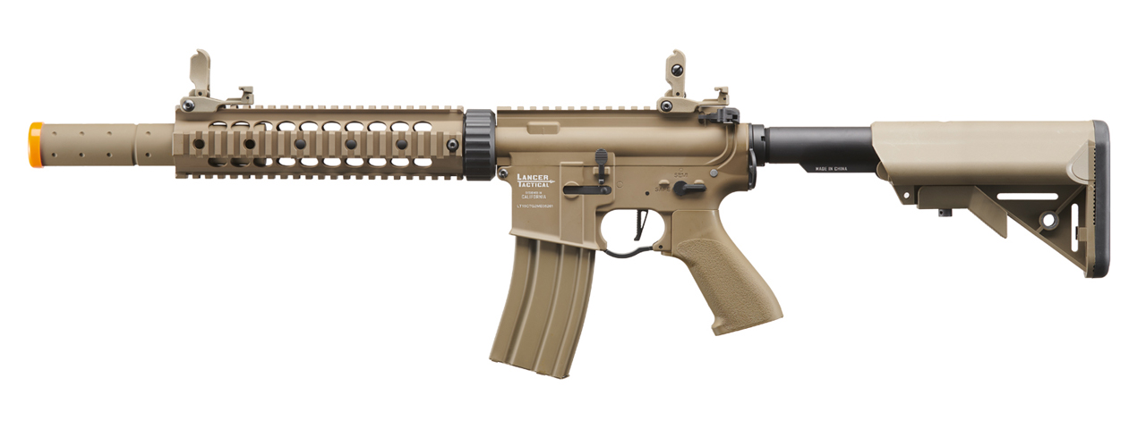 Lancer Tactical Proline Gen 2 10" M4 Carbine Airsoft AEG Rifle with Mock Suppressor (Color: Tan) - Click Image to Close