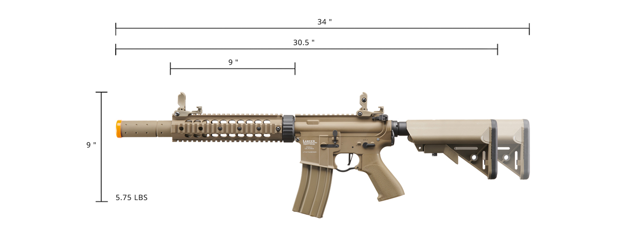 Lancer Tactical Proline Gen 2 10" M4 Carbine Airsoft AEG Rifle with Mock Suppressor (Color: Tan) - Click Image to Close