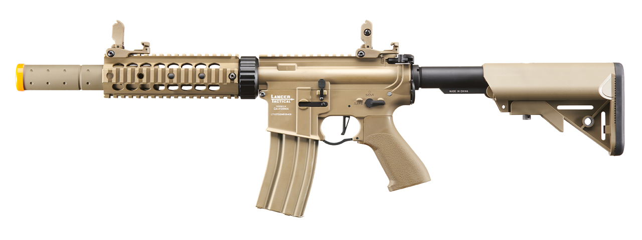 Lancer Tactical M4 SD 7" ProLine AEG with Mock Suppressor (Tan) - Click Image to Close