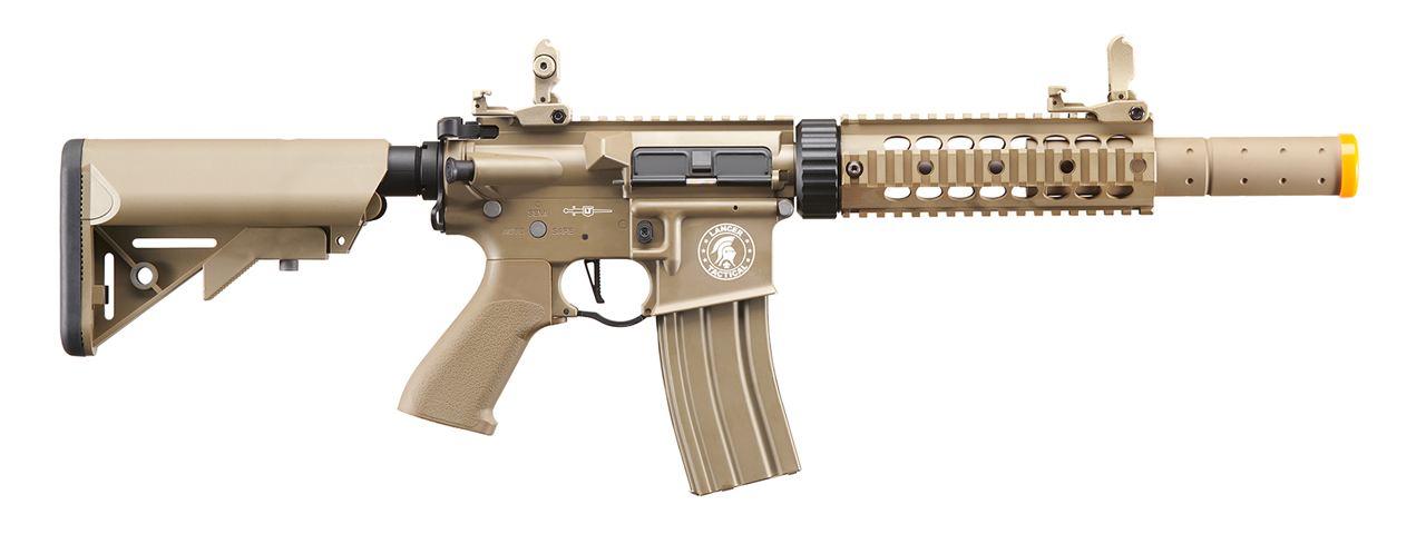 Lancer Tactical M4 SD 7" ProLine AEG with Mock Suppressor (Tan) - Click Image to Close