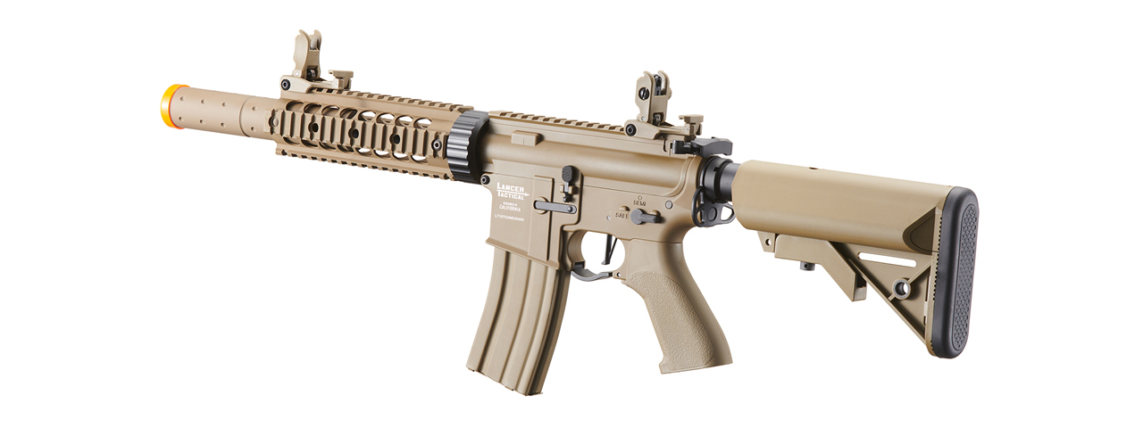 Lancer Tactical M4 SD 7" ProLine AEG with Mock Suppressor (Tan) - Click Image to Close