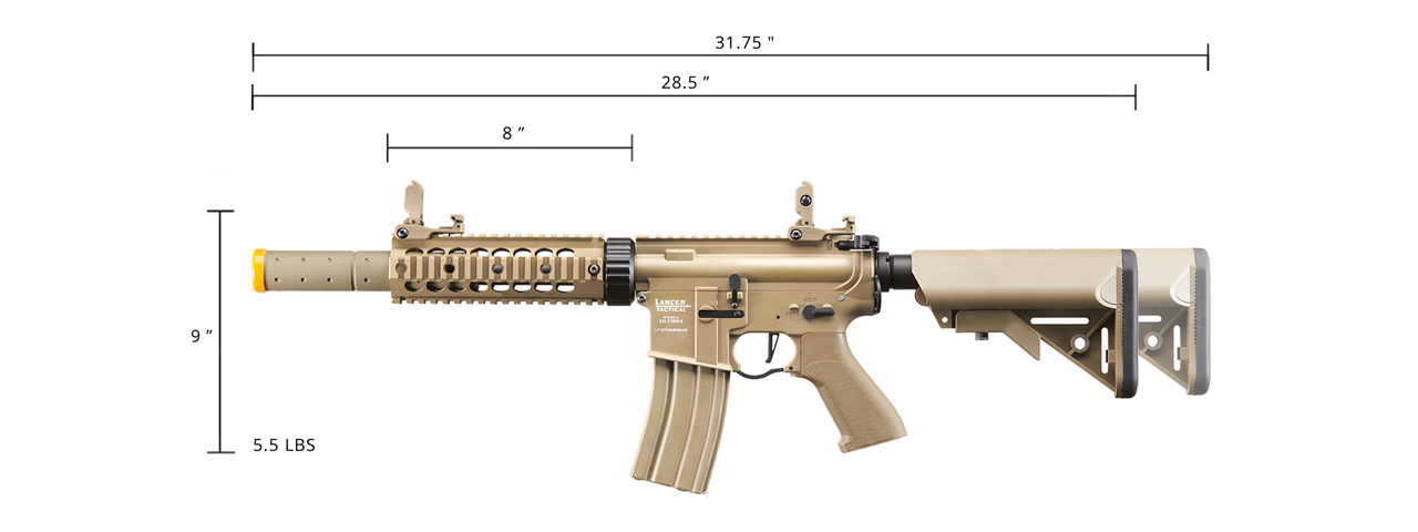 Lancer Tactical M4 SD 7" ProLine AEG with Mock Suppressor (Tan) - Click Image to Close