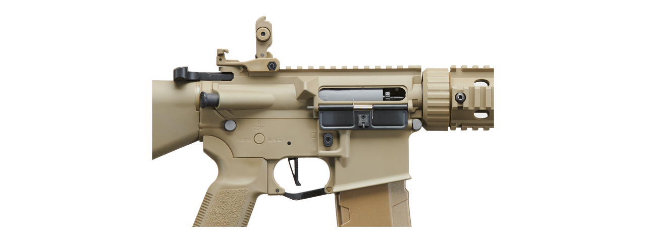 Lancer Tactical Gen 3 Nylon Polymer M4 SD Airsoft AEG Rifle w/ Stubby Stock (Color: Tan) - Click Image to Close