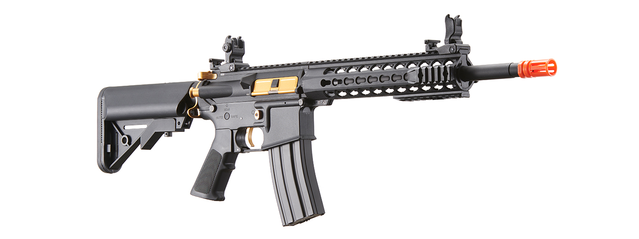 Lancer Tactical Gen 2 10" Keymod M4 Carbine Airsoft AEG Rifle with Gold Accents (Color: Black)