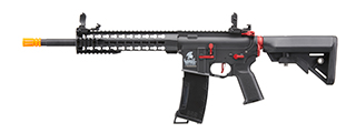 Lancer Tactical Gen 3 10" Keymod Airsoft M4 Carbine AEG Rifle with Red Accents (Color: Black)