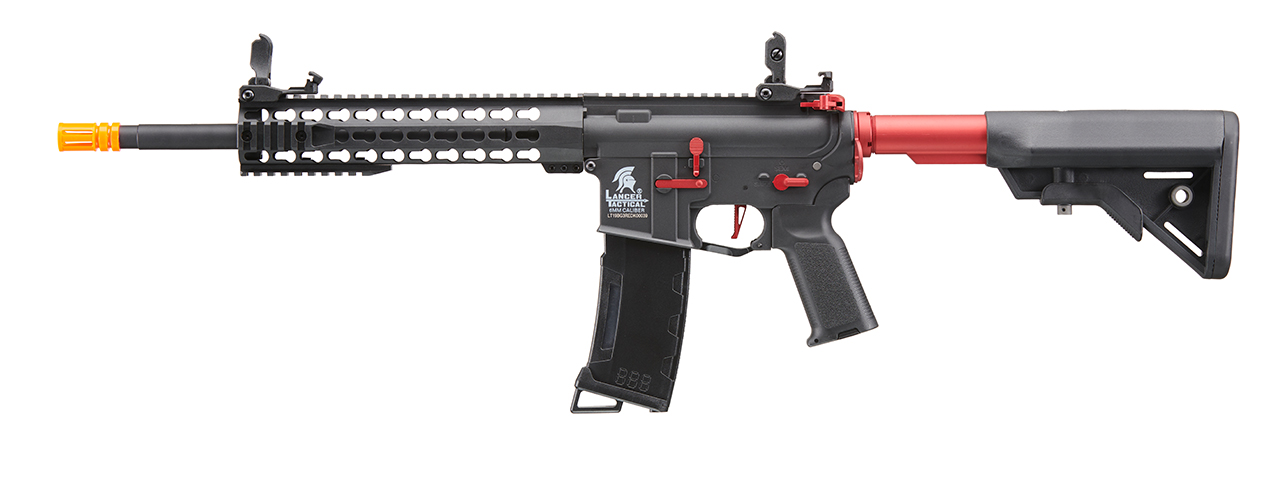 Lancer Tactical Gen 3 10" Keymod Airsoft M4 Carbine AEG Rifle with Red Accents (Color: Black) - Click Image to Close