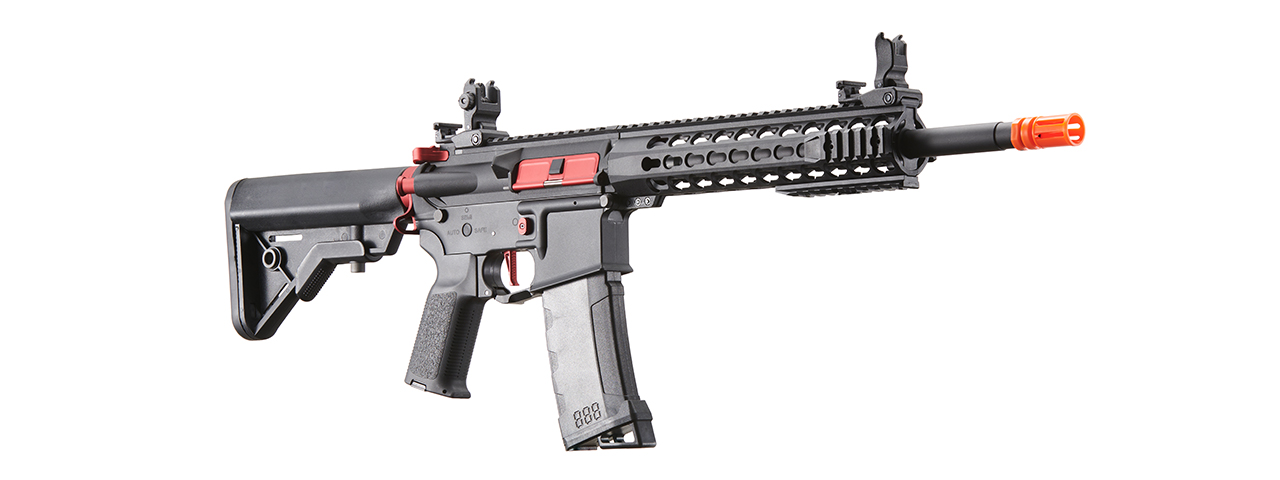 Lancer Tactical Gen 3 10" Keymod Airsoft M4 Carbine AEG Rifle with Red Accents (Color: Black) - Click Image to Close