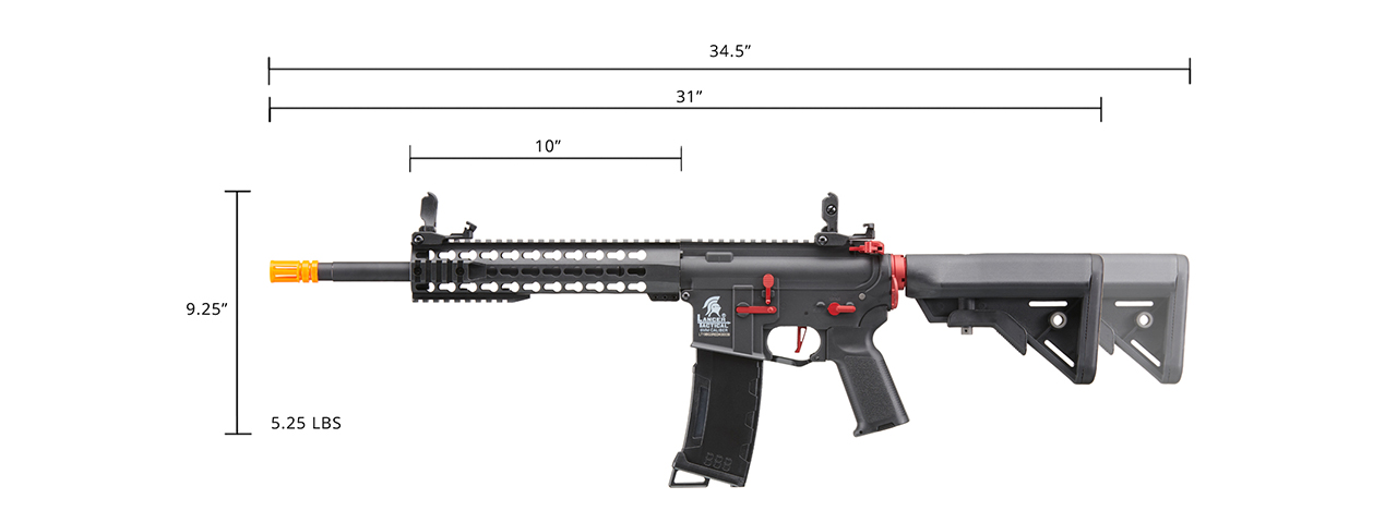 Lancer Tactical Gen 3 10" Keymod Airsoft M4 Carbine AEG Rifle with Red Accents (Color: Black) - Click Image to Close