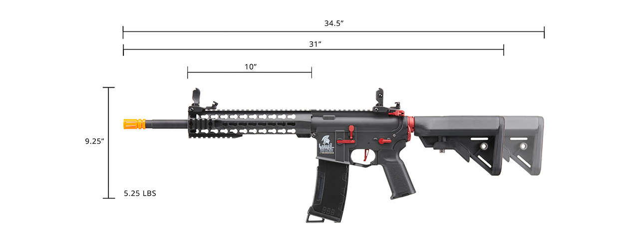 Lancer Tactical Gen 3 10" Keymod Airsoft M4 Carbine AEG Rifle with Red Accents (Color: Black)