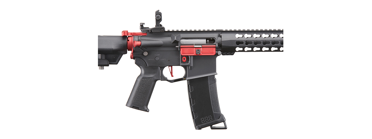 Lancer Tactical Gen 3 10" Keymod Airsoft M4 Carbine AEG Rifle with Red Accents (Color: Black) - Click Image to Close