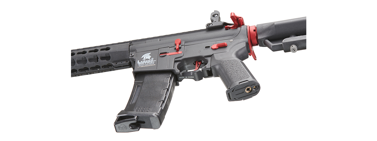 Lancer Tactical Gen 3 10" Keymod Airsoft M4 Carbine AEG Rifle with Red Accents (Color: Black) - Click Image to Close