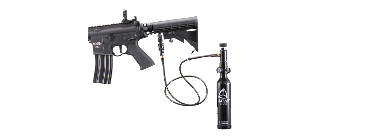 Lancer Tactical Full Metal Legion HPA KeyMod M4 Carbine Airsoft Rifle w/ External Tank (Color: Black) - "Semi-Auto Only" - Click Image to Close