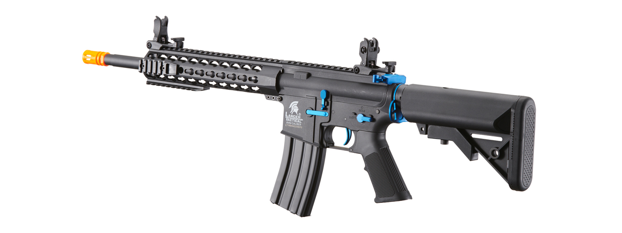 Lancer Tactical Gen 2 13.5" Keymod M4 Carbine Airsoft AEG Rifle (Color: Black / Blue) - Click Image to Close