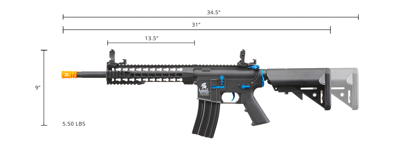 Lancer Tactical Gen 2 13.5" Keymod M4 Carbine Airsoft AEG Rifle (Color: Black / Blue) - Click Image to Close