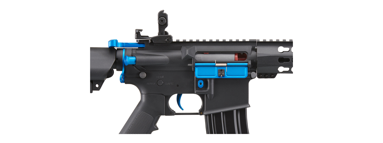 Lancer Tactical Gen 2 13.5" Keymod M4 Carbine Airsoft AEG Rifle (Color: Black / Blue) - Click Image to Close