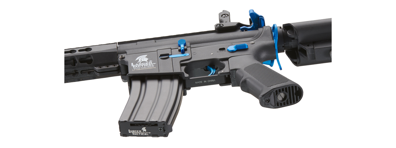 Lancer Tactical Gen 2 13.5" Keymod M4 Carbine Airsoft AEG Rifle (Color: Black / Blue) - Click Image to Close