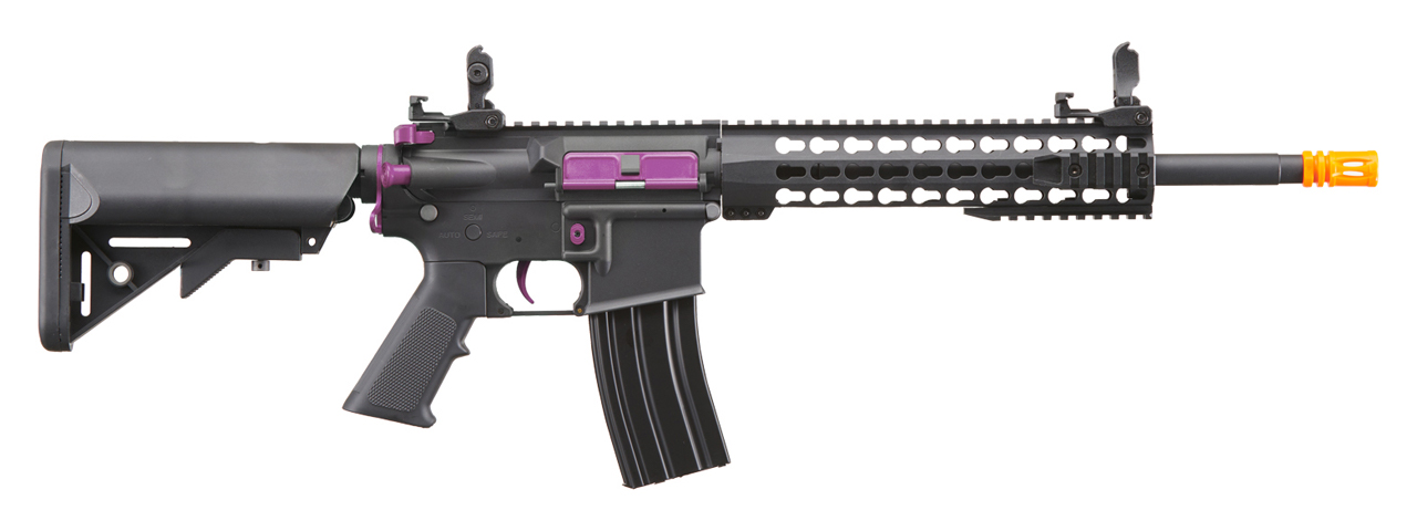 Lancer Tactical Gen 2 10" Keymod M4 Carbine Airsoft AEG Rifle (Color: Black / Purple) - Click Image to Close