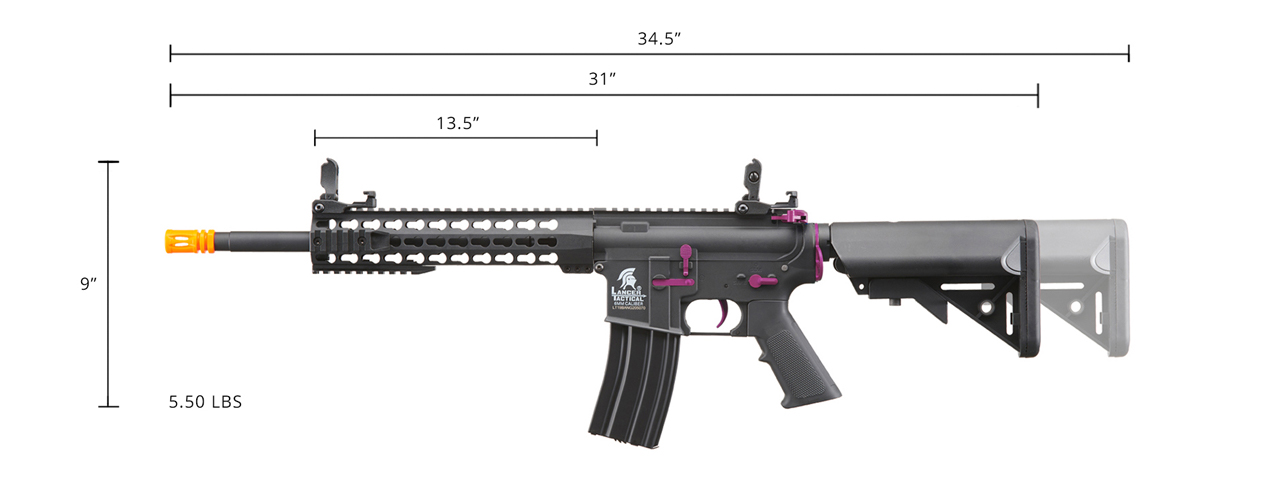 Lancer Tactical Gen 2 10" Keymod M4 Carbine Airsoft AEG Rifle (Color: Black / Purple)