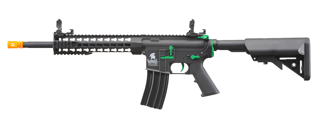 Lancer Tactical Gen 2 10" Keymod M4 Carbine Airsoft AEG Rifle (Color: Black / Green) - Click Image to Close