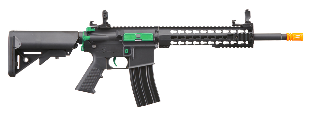 Lancer Tactical Gen 2 10" Keymod M4 Carbine Airsoft AEG Rifle (Color: Black / Green) - Click Image to Close