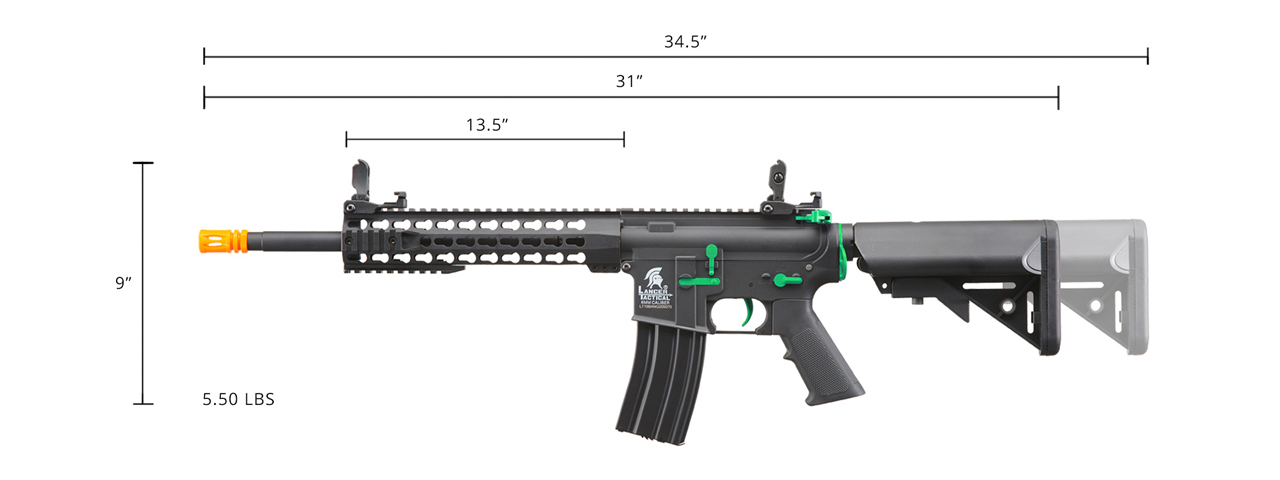 Lancer Tactical Gen 2 10" Keymod M4 Carbine Airsoft AEG Rifle (Color: Black / Green) - Click Image to Close