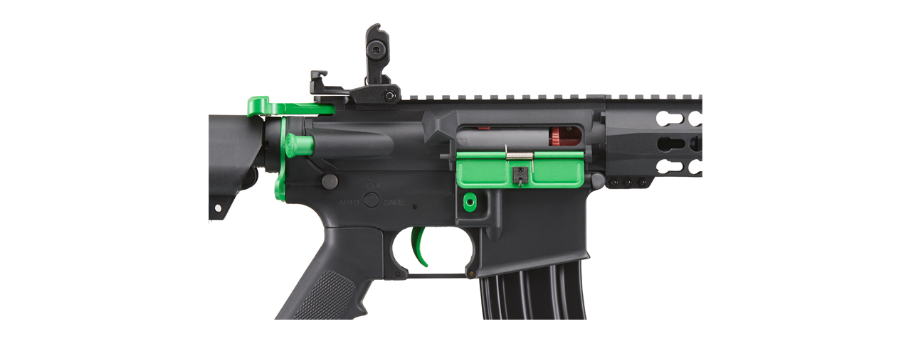 Lancer Tactical Gen 2 10" Keymod M4 Carbine Airsoft AEG Rifle (Color: Black / Green) - Click Image to Close