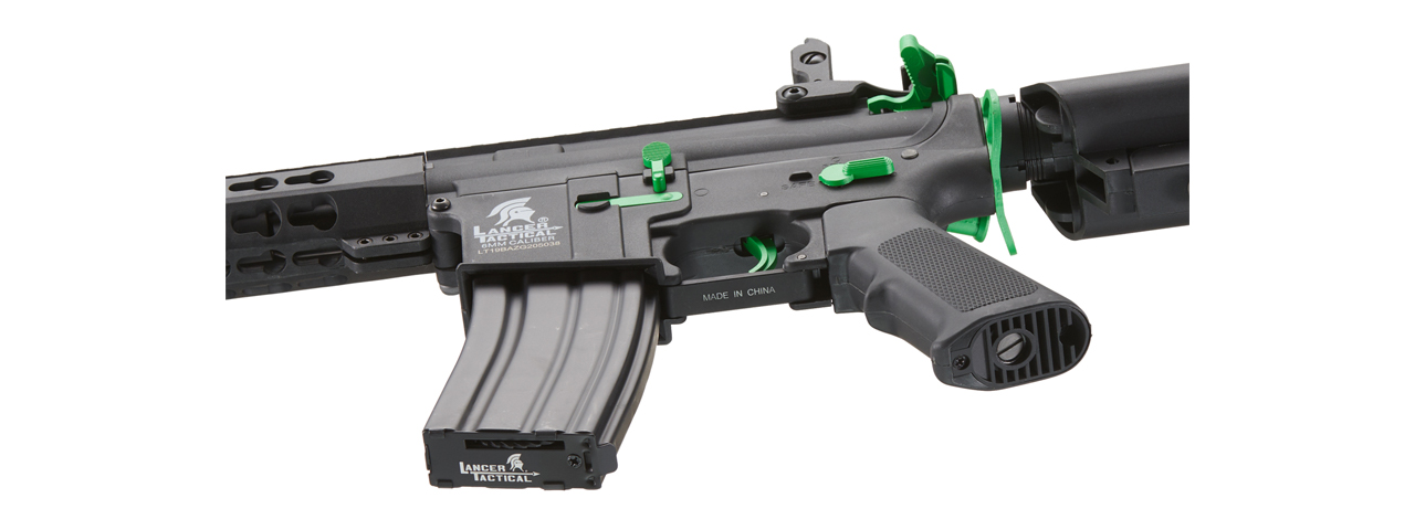 Lancer Tactical Gen 2 10" Keymod M4 Carbine Airsoft AEG Rifle (Color: Black / Green) - Click Image to Close
