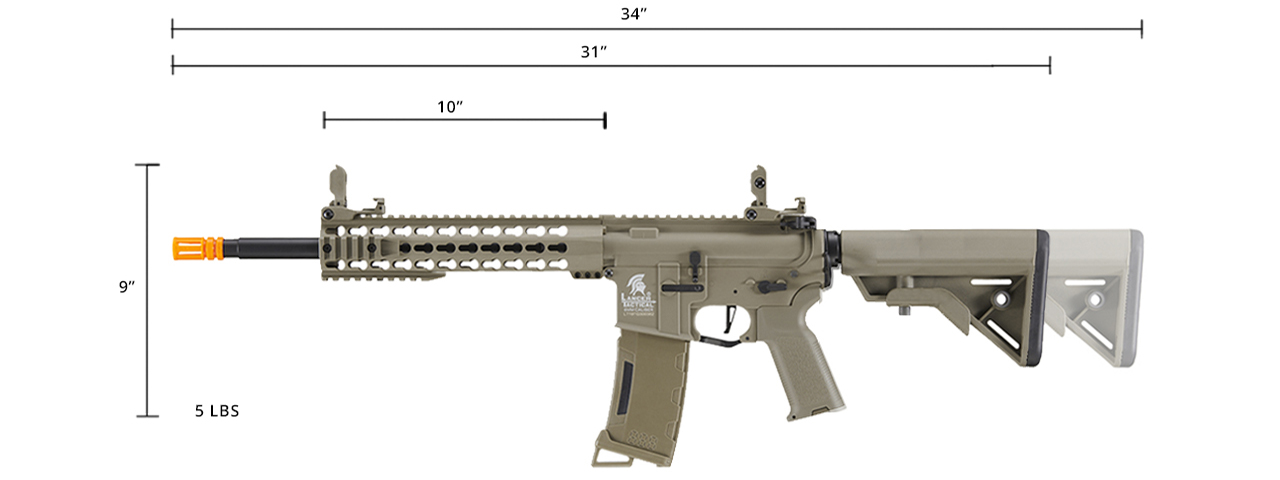 Lancer Tactical Gen 3 10" Keymod Airsoft M4 Carbine AEG Rifle (Color: Tan)