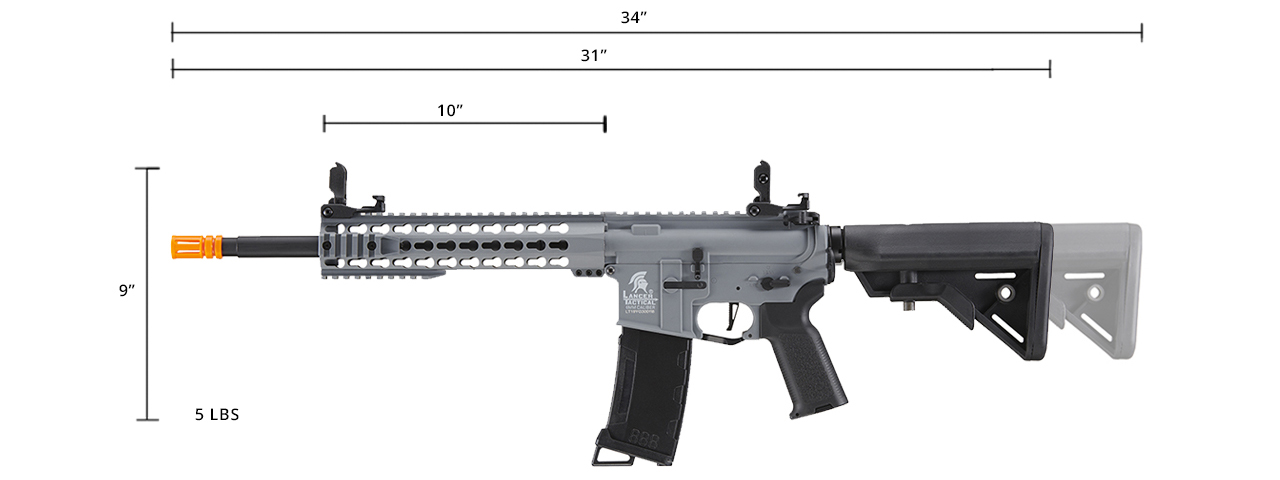 Lancer Tactical Gen 3 10" Keymod Airsoft M4 Carbine AEG Rifle (Color: Gray) - Click Image to Close