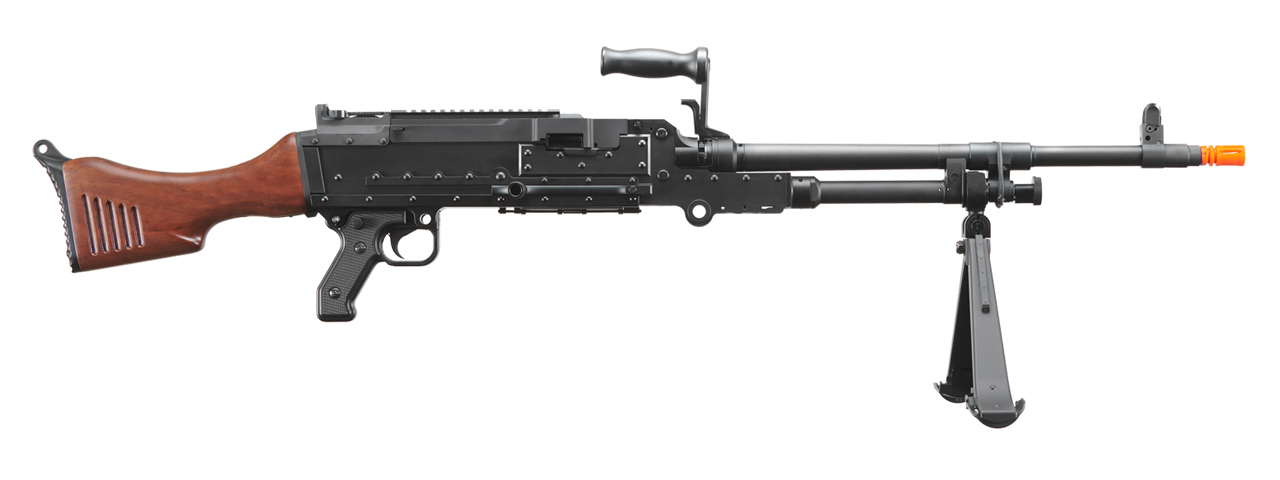 Lancer Tactical Full Metal M240W Airsoft AEG Squad Automatic Machine Gun with Box Magazine (Color: Black & Wood)
