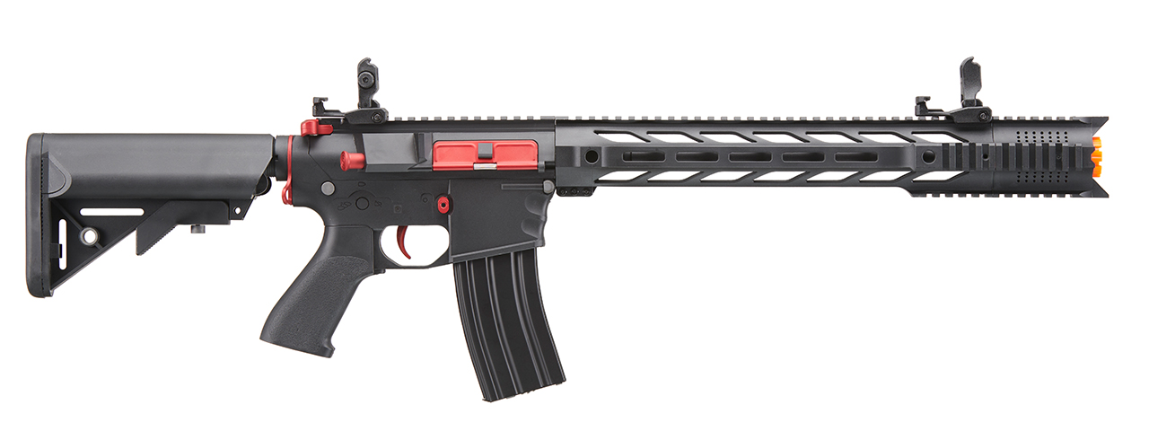 Lancer Tactical Gen 2 M4 SPR Interceptor Airsoft AEG Rifle with Red Accents (Color: Black) - Click Image to Close