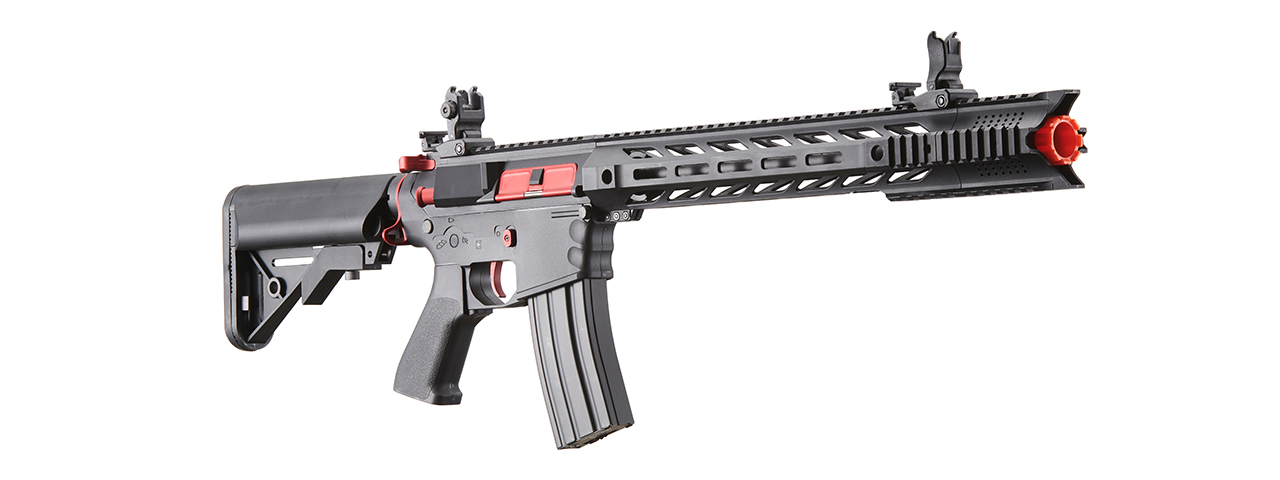 Lancer Tactical Gen 2 M4 SPR Interceptor Airsoft AEG Rifle with Red Accents (Color: Black) - Click Image to Close