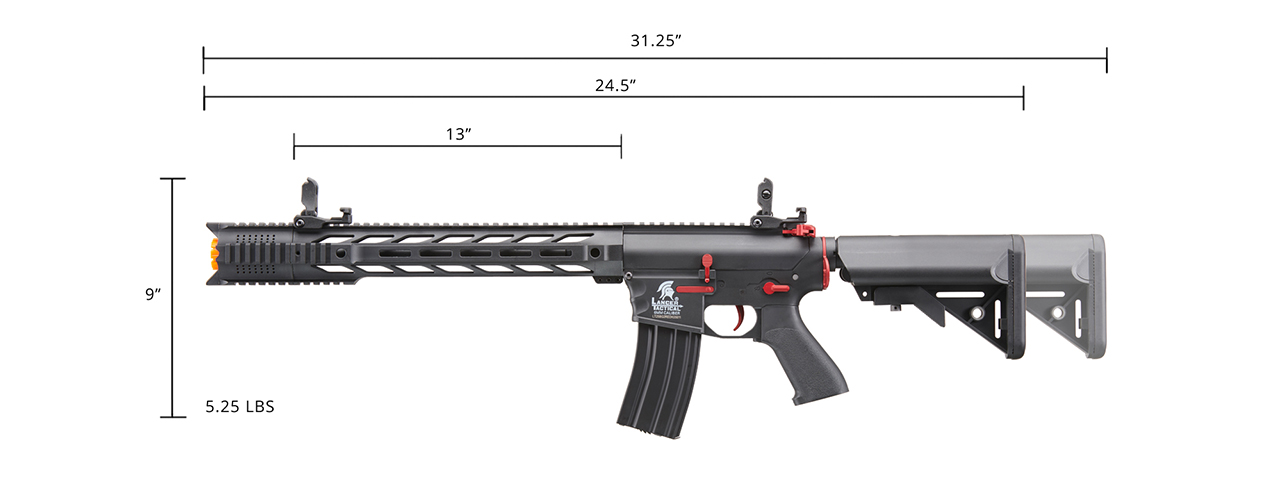 Lancer Tactical Gen 2 M4 SPR Interceptor Airsoft AEG Rifle with Red Accents (Color: Black) - Click Image to Close