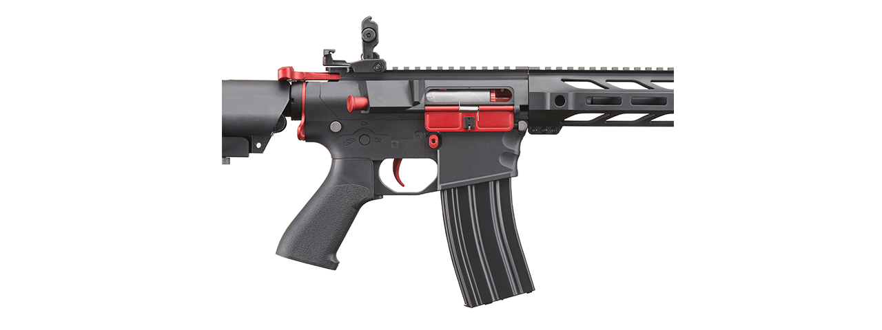 Lancer Tactical Gen 2 M4 SPR Interceptor Airsoft AEG Rifle with Red Accents (Color: Black) - Click Image to Close