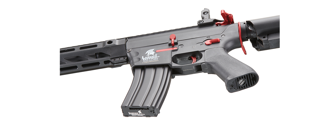 Lancer Tactical Gen 2 M4 SPR Interceptor Airsoft AEG Rifle with Red Accents (Color: Black) - Click Image to Close