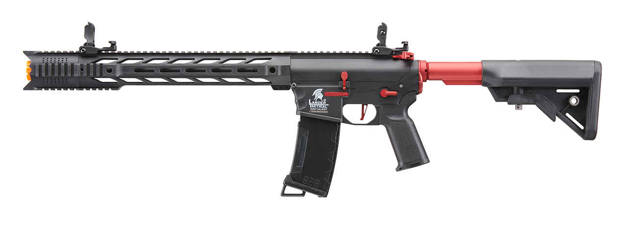 Lancer Tactical Gen 3 M4 SPR Interceptor Airsoft AEG Rifle with Red Accents (Color: Black) - Click Image to Close