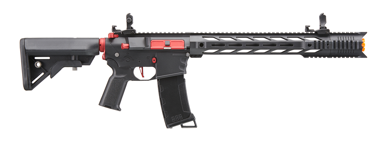 Lancer Tactical Gen 3 M4 SPR Interceptor Airsoft AEG Rifle with Red Accents (Color: Black)