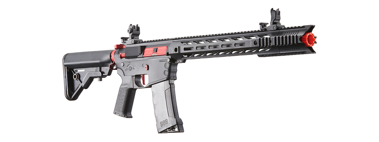 Lancer Tactical Gen 3 M4 SPR Interceptor Airsoft AEG Rifle with Red Accents (Color: Black)