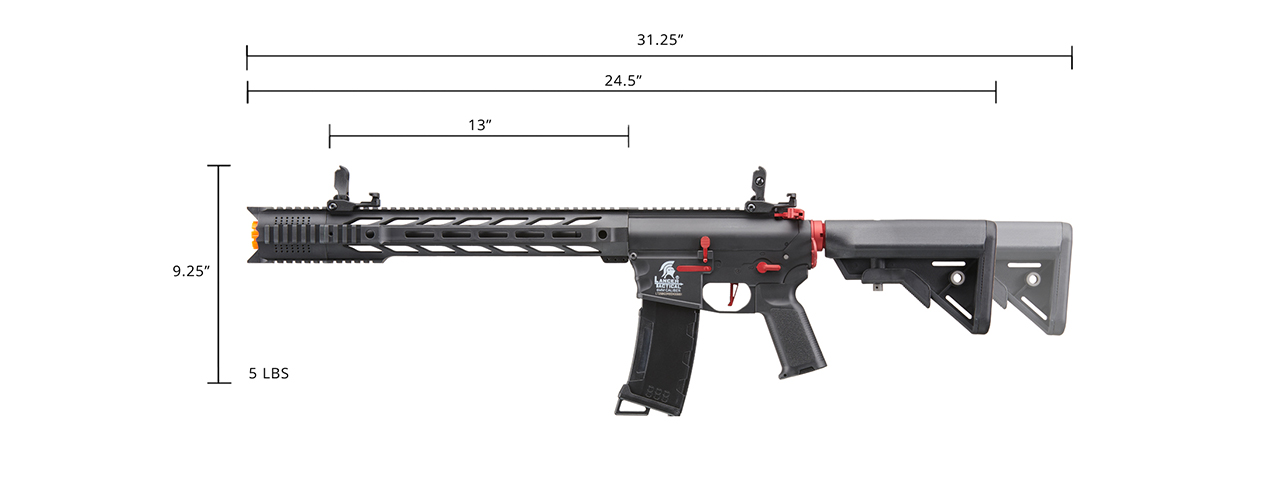 Lancer Tactical Gen 3 M4 SPR Interceptor Airsoft AEG Rifle with Red Accents (Color: Black)