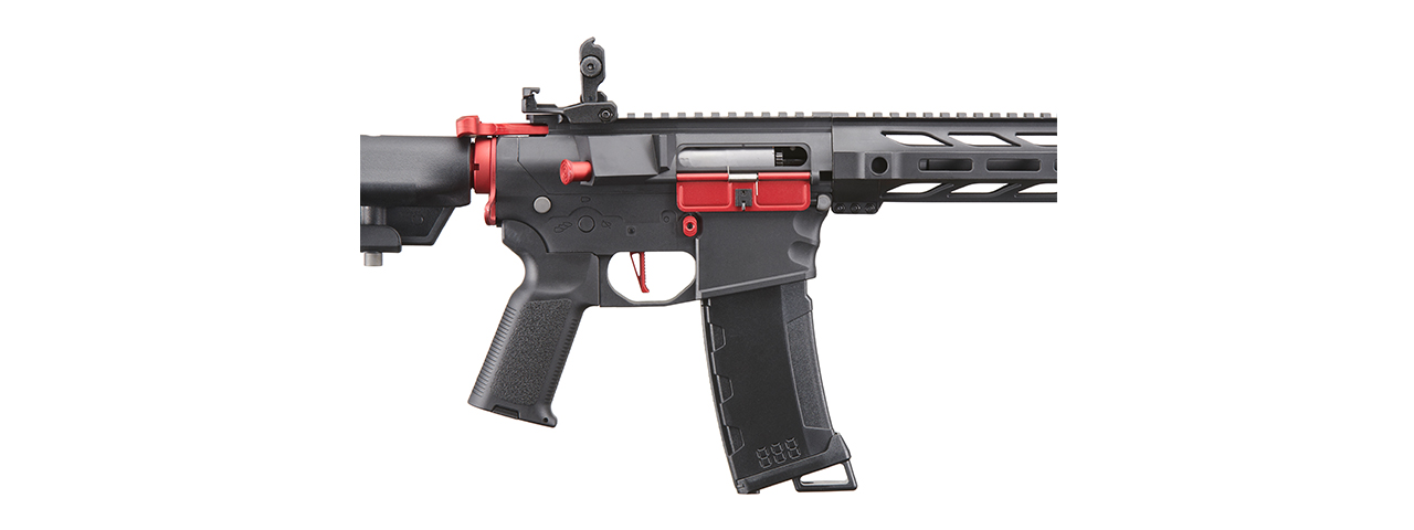 Lancer Tactical Gen 3 M4 SPR Interceptor Airsoft AEG Rifle with Red Accents (Color: Black) - Click Image to Close