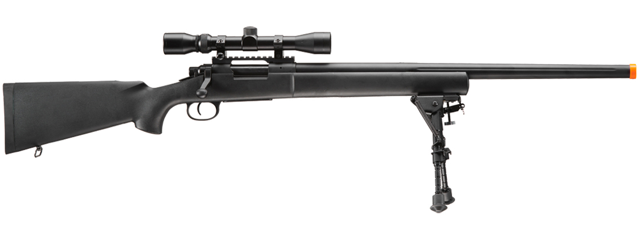 Lancer Tactical High FPS M24 Bolt Action Spring Powered Sniper Rifle w/ Scope & Bipod (Color: Black)