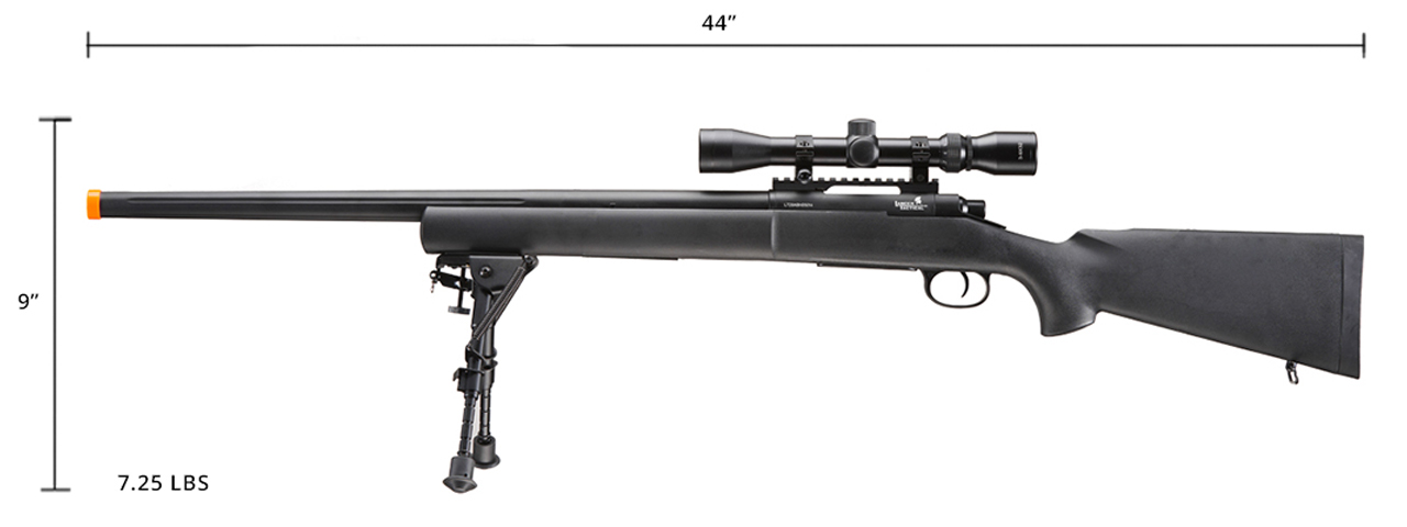 Lancer Tactical High FPS M24 Bolt Action Spring Powered Sniper Rifle w/ Scope & Bipod (Color: Black)