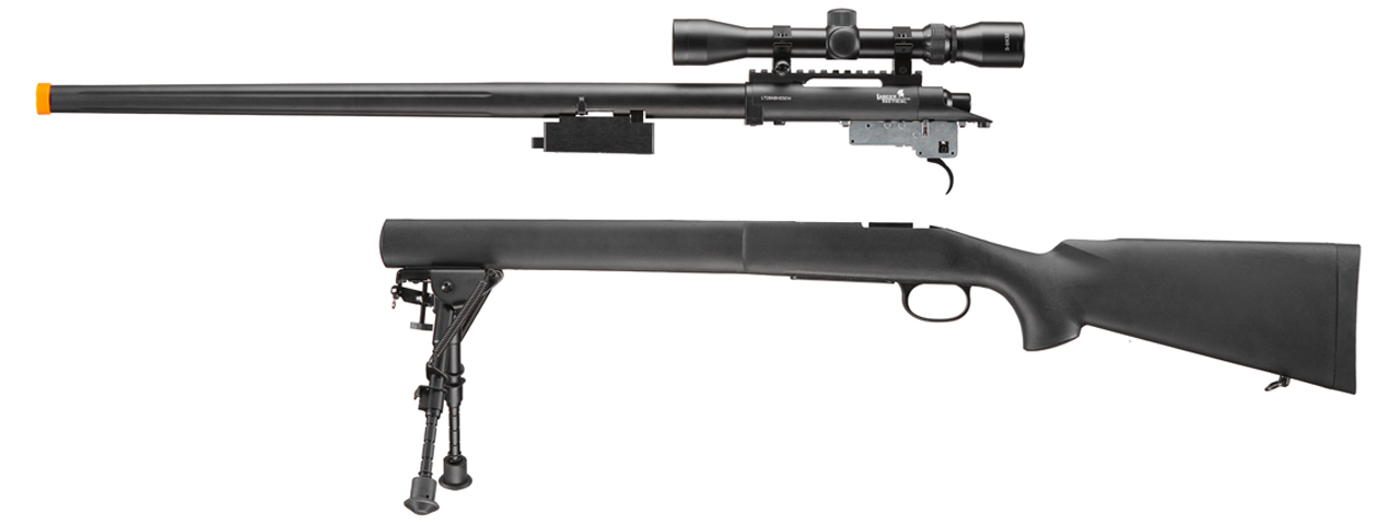 Lancer Tactical High FPS M24 Bolt Action Spring Powered Sniper Rifle w/ Scope & Bipod (Color: Black)