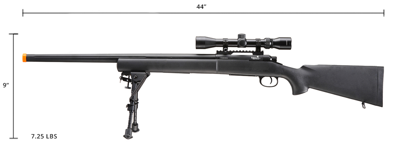 Lancer Tactical Low FPS M24 Bolt Action Spring Powered Sniper Rifle w/ Scope & Bipod (Color: Black) - Click Image to Close